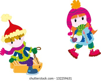 Kids playing at winter