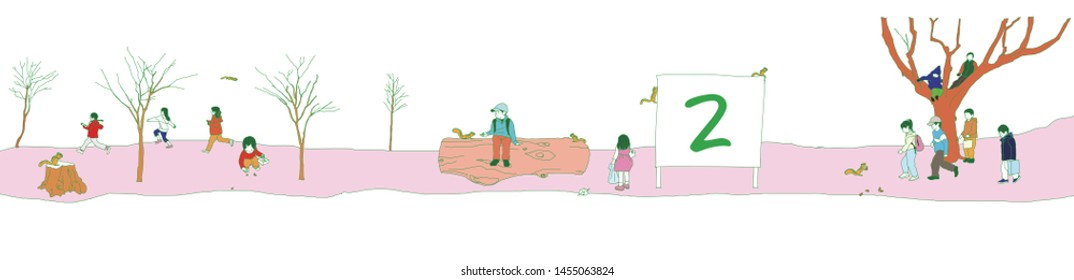 
Kids playing in the winter forest