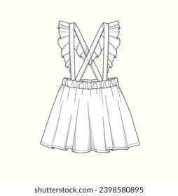 kids pleated skirt. suspender with skirt flat sketch illustration