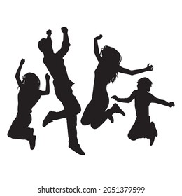 kids plying, dancing silhouette vector