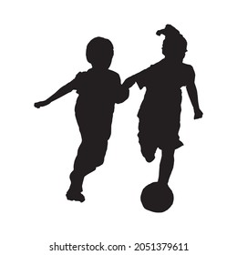 kids plying, dancing silhouette vector