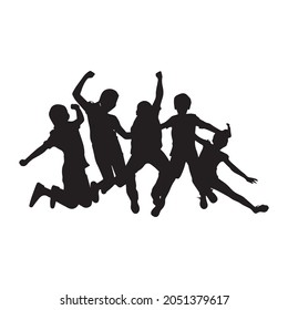 kids plying, dancing silhouette vector
