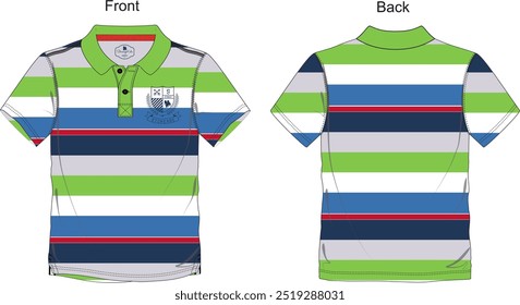 Kids polo shirt, embroidery at front, print at back, yarn dyed.