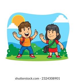 Kids Posing Happy Cartoon Illustration