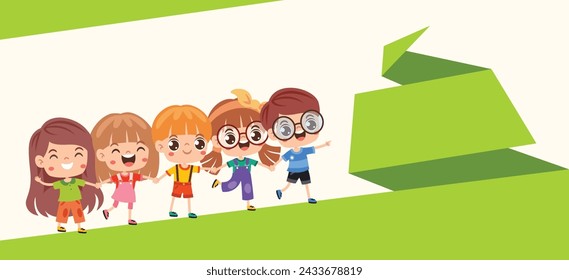 Kinder posieren mit Origami-Sprechblase