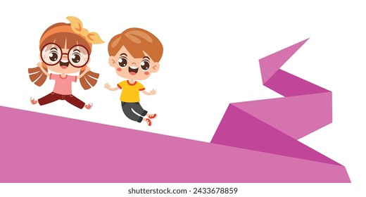 Kids Posing With Origami Speech Bubble