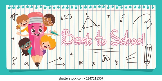 Kids Posing With Pencil Character