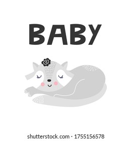 Kids poster with animal cat superhero and hand-drawing lettering. Baby nursery wall art. Vector illustration.