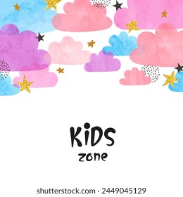 Kids poster design with colorful circles. Vector watercolor kids zone illustration. Baby shower print	