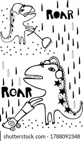 kids poster dinosaurs mow the grass