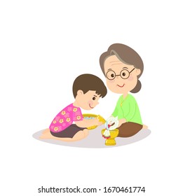 KIds Pour Ceremonial Water for Grandparent Vector