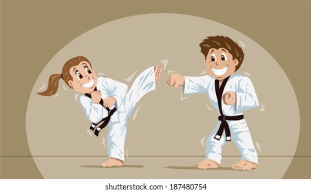 Kids Practicing Martial Arts 