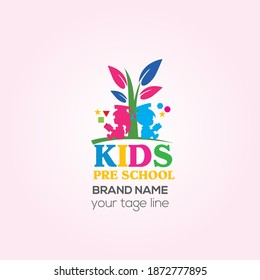 Kids Pre School Vector Logo Design, Kids Montessori School Center Creative Logo Style 