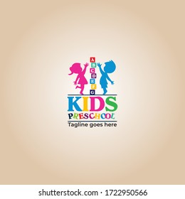 Kids preschool vector logo design, Kids Montessori school logo design 