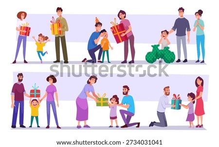 Kids present. Big gift box for birthday party in family exact vector surprise for kids