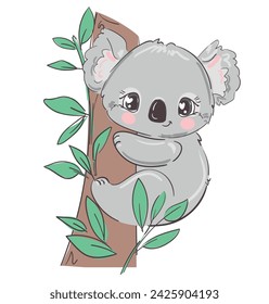 Kids print with Hand Drawn Cute Koala Vector 