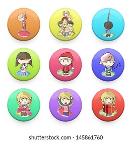 kids printed on button web.  Vector deign