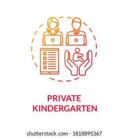 Kids Private Kindergarten Concept Icon. Preschool Counselor. Play School Curriculum. Parenting. Early Childhood Education Idea Thin Line Illustration. Vector Isolated Outline RGB Color Drawing