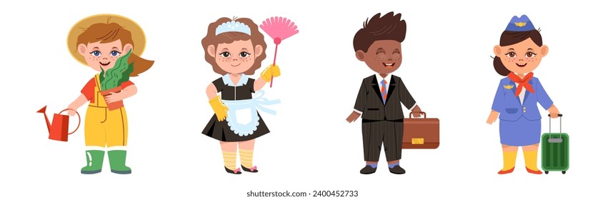 Kids in Professional Uniform for Different Job Vector Set