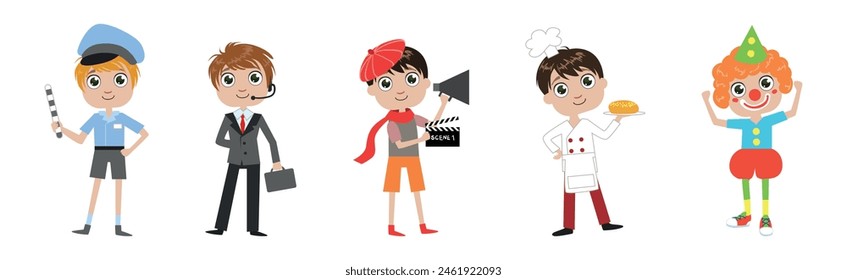 Kids in Professional Wear Demonstrate Different Job Vector Set
