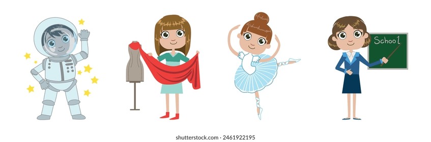 Kids in Professional Wear Demonstrate Different Job Vector Set