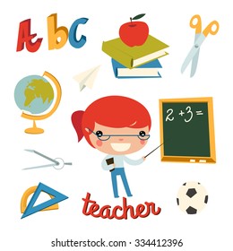 Kids Professions Teacher Stuff Stock Vector (Royalty Free) 334412396 ...