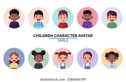 Avatar de imágenes de perfil infantil con niños y niñas de diferentes etnias, ilustración de vectores de imágenes de usuario