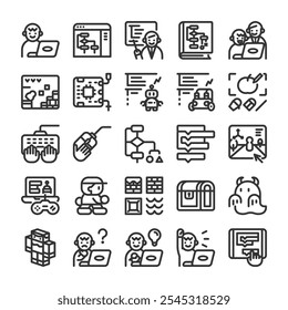 Kids programming class icon set