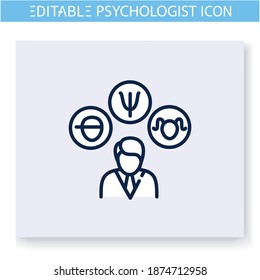 Kids psychologist line icon. Childhood psychological problems specialist. Psychotherapy. Mental health care and treatment concept. Isolated vector illustration. Editable stroke