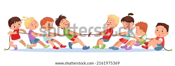 Kids Pulling Rope Children Teams Playing: เวกเตอร์สต็อก (ปลอดค่า ...