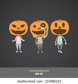 Kids with pumpkins. Vector design. 