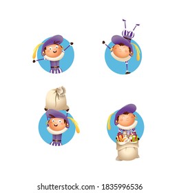 Kids with purple costume celebrate Dutch holidays - vector illustration isolated