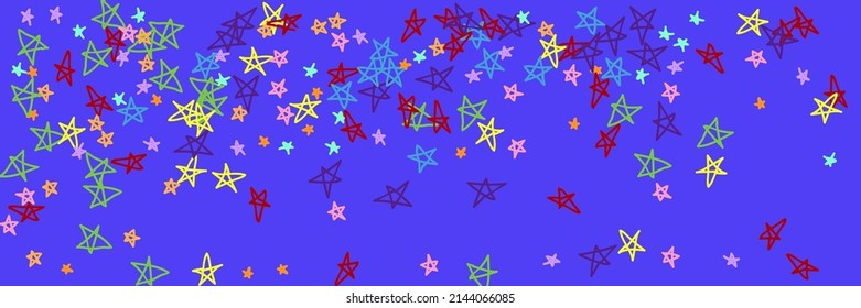 Kids Purple Yellow Orange Mint Red Naive Childish Background. Dark Chaotic Bright Turquoise Vibrant Green Blue Picture. Vivid Pink Stars Rainbow Colorful Violet Multicolor Handdrawn Stars.