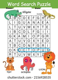 kids puzzle activity book. word searching worksheet with cute illustration