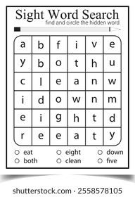 Kids Puzzle sight word search practice worksheet