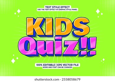 Kids Quiz Text Effect Editable 3d Cartoon Style