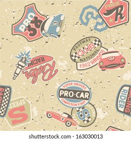 Kids racing badges elements  - Seamless vector pattern in custom colors