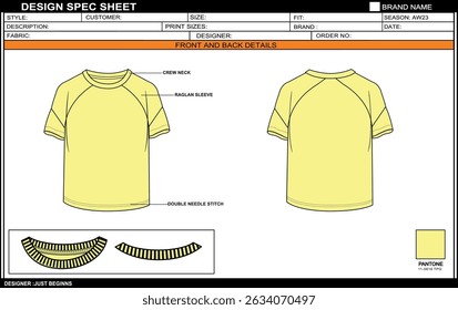 KIDS RAGLAN TEE FRONT BACK DETAILS VECTOR TEMPLATE TECHNICAL DRAWING ILLUSTRATION