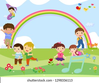 Kids and rainbow