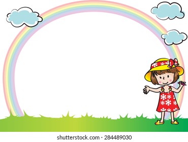 kids with rainbow in the background