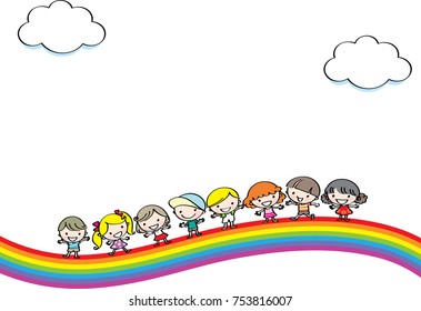 kids with rainbow background