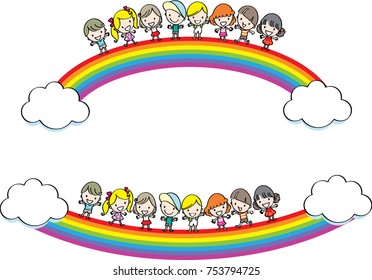 kids with rainbow background/border