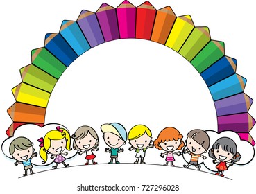 kids with rainbow color border