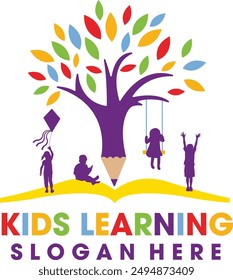 kids rainbow kids learning logo design with editable vector file