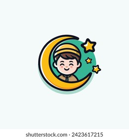 Kids ramadan with moon and stars simple modern logo icon