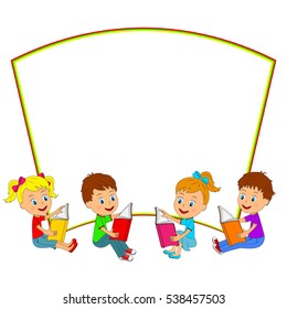 kids  read  books and frame, illustration, vector