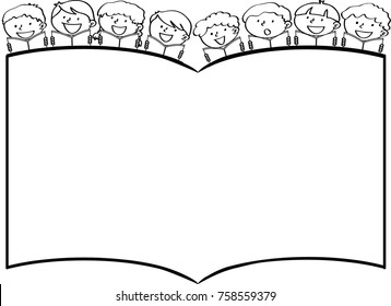 kids reading book blank border