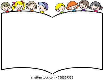 kids reading book blank border