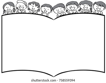 kids reading book blank border