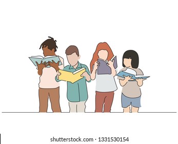 Kids reading a book isolated drawing, vector illustration design. Education collection.